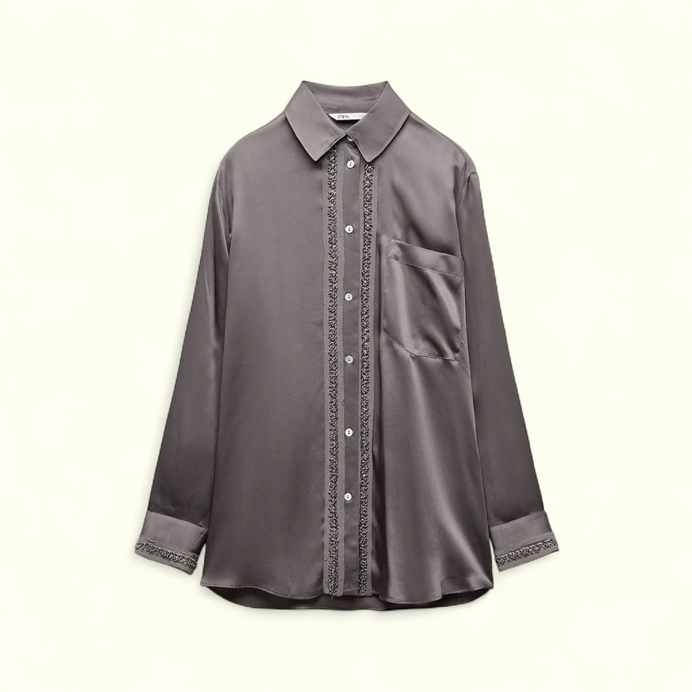 NWT ZARA COLLECTION SATIN BEADED BLOUSE SIZE SMALL